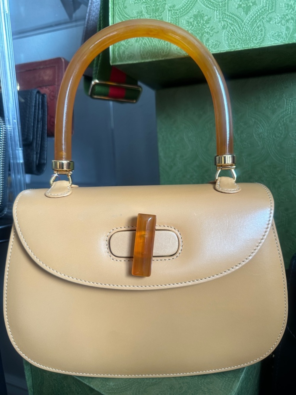 Gucci Vintage Resin Top Handle Flap Bag Leather Small